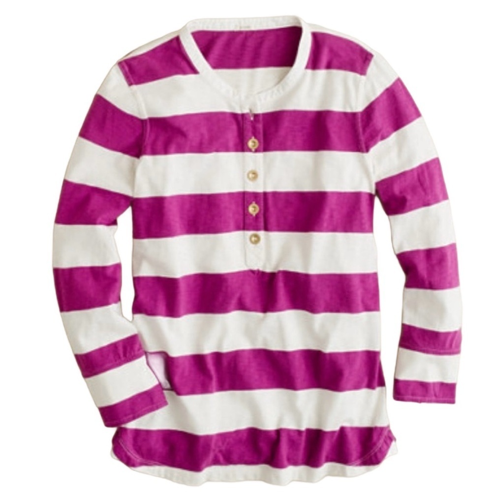 J. CREW Ringspun Wide Rugby Stripe Pink and White 3/4 Sleeve Henley Tee